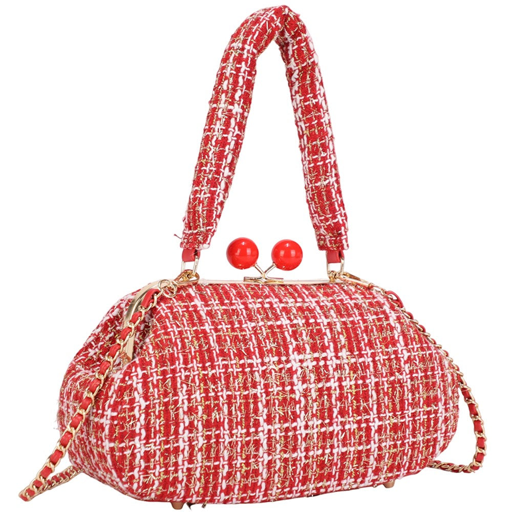 Tweed Kiss Lock Crossbody Bag