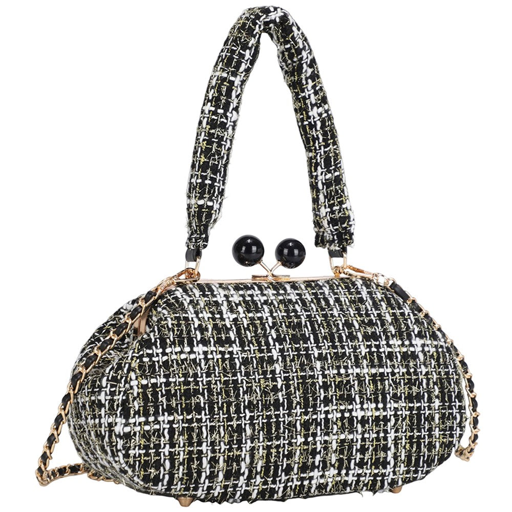 Tweed Kiss Lock Crossbody Bag