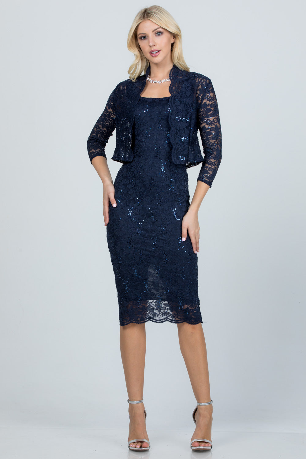 Sequin Lac Pencil Dress & Bolero Set- Multiple Colors