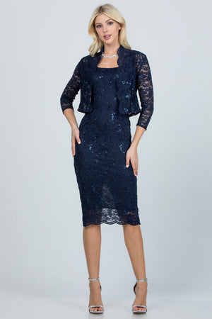 Sequin Lac Pencil Dress & Bolero Set- Multiple Colors