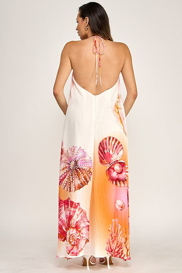 Coastal Romance Open Back Slit Maxi Dress w/ or w/o Clutch- Pink