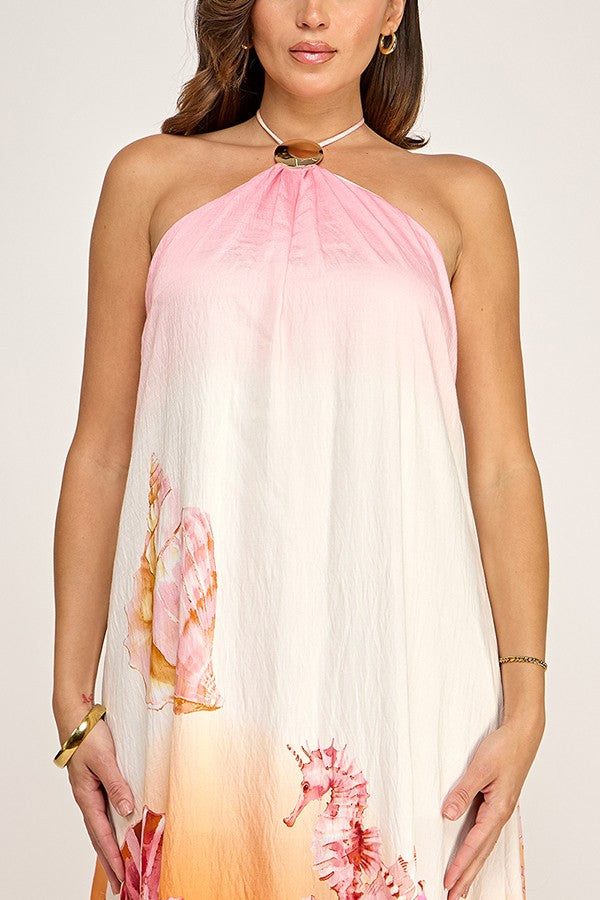 Coastal Romance Open Back Slit Maxi Dress w/ or w/o Clutch- Pink