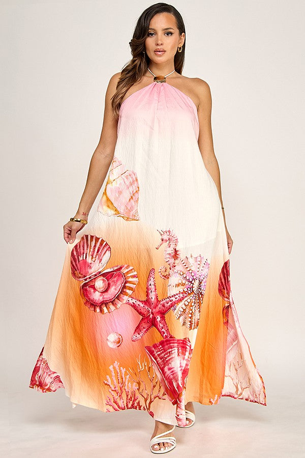 Coastal Romance Open Back Slit Maxi Dress w/ or w/o Clutch- Pink