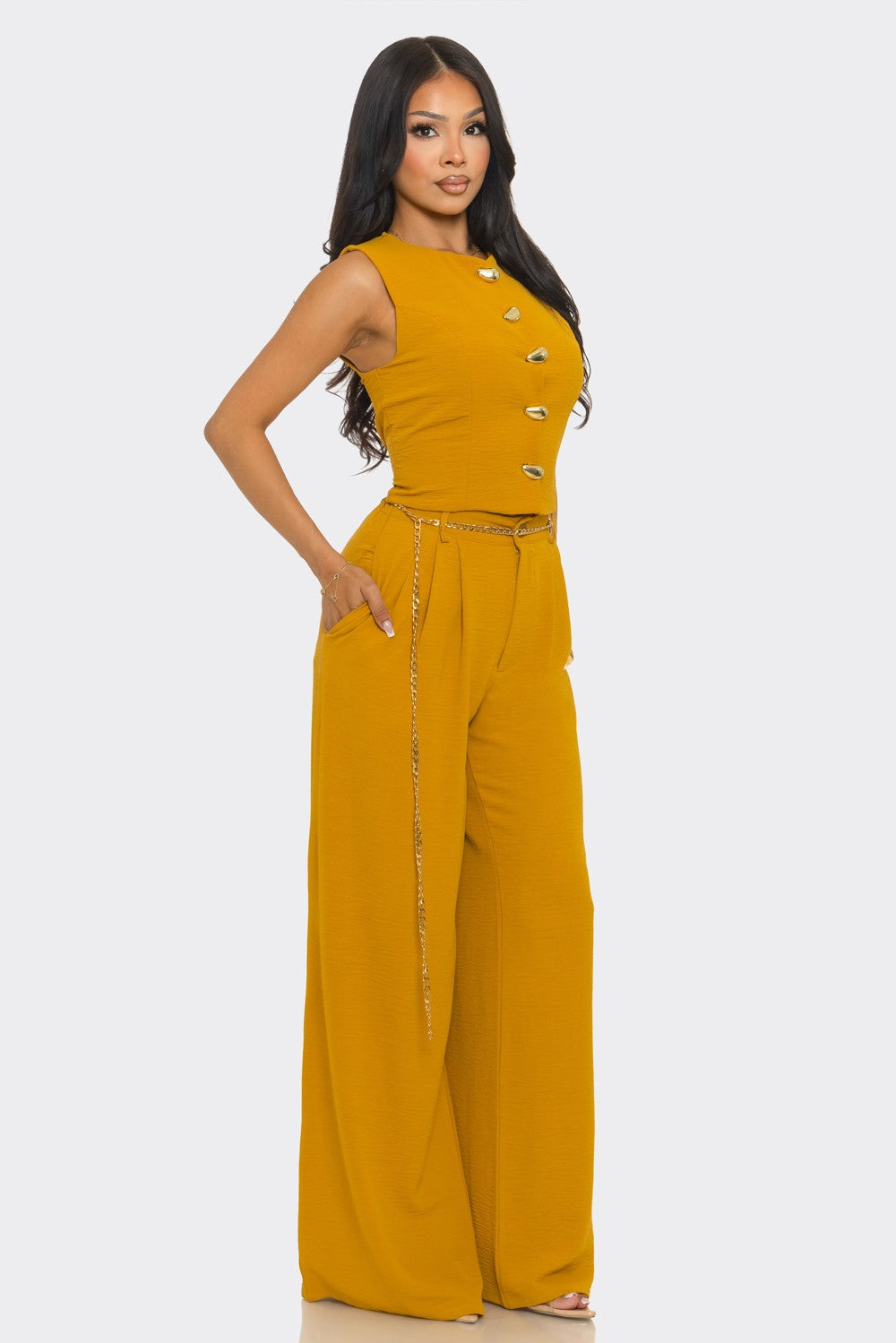 Exudes Elegance Pants Set- Mustard