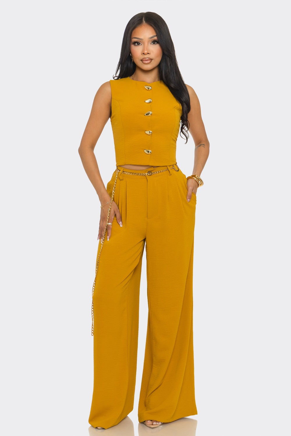 Exudes Elegance Pants Set- Mustard