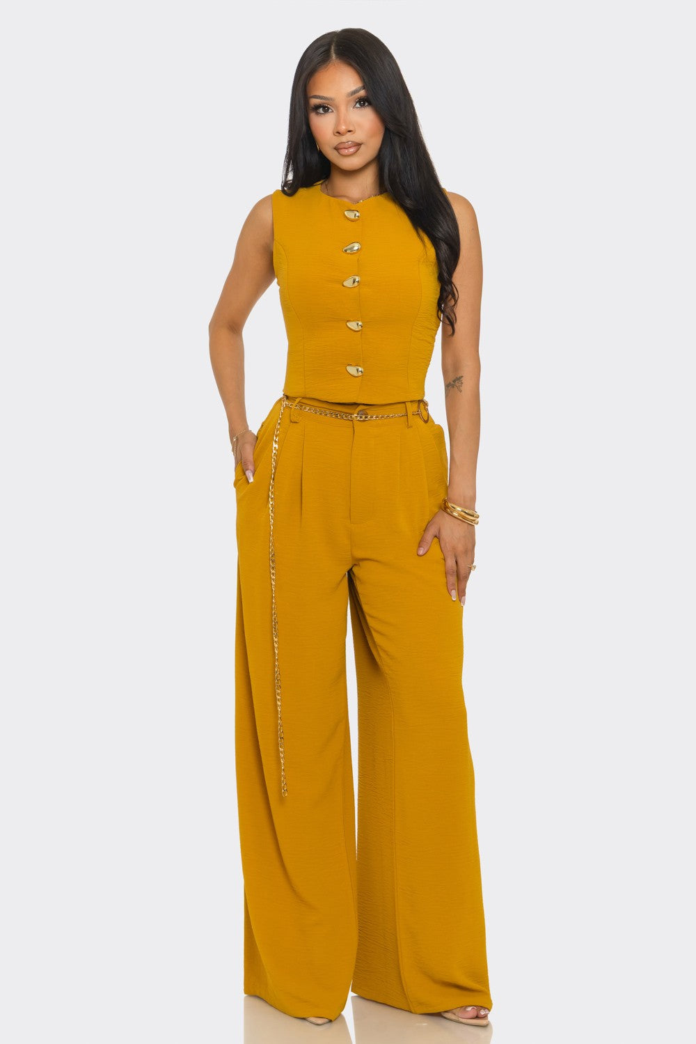 Exudes Elegance Pants Set- Mustard
