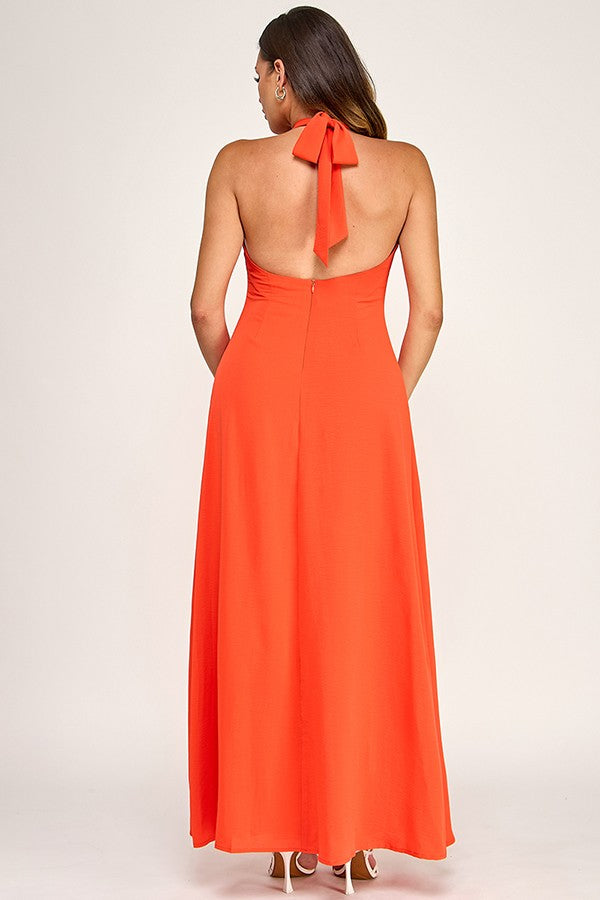 Flower Bloom Halter Dress- Orange