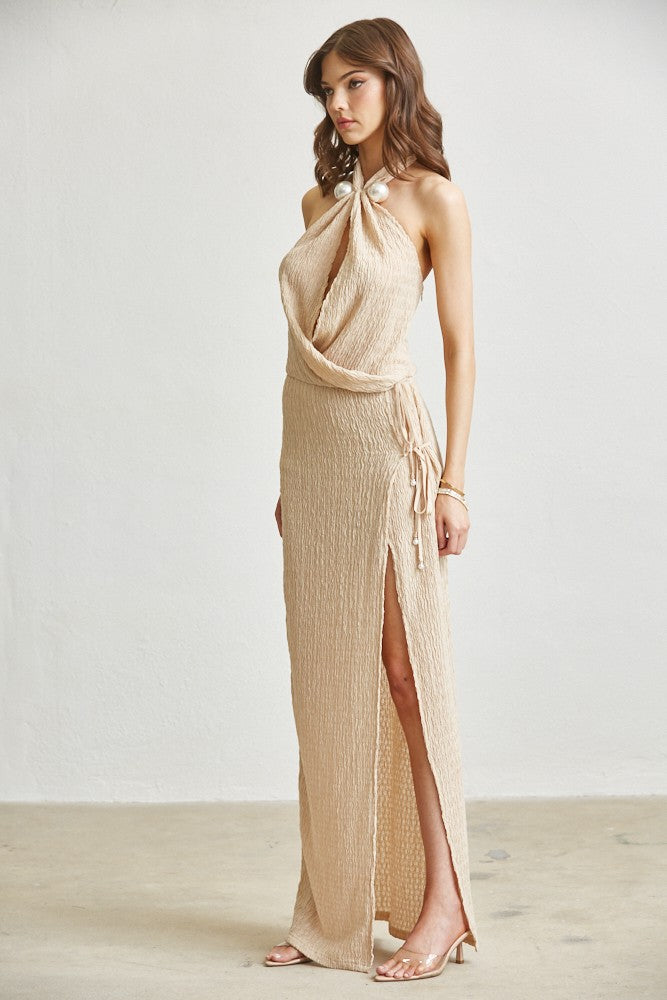 Vestido Longo Elegant Pearls on Me - Creme