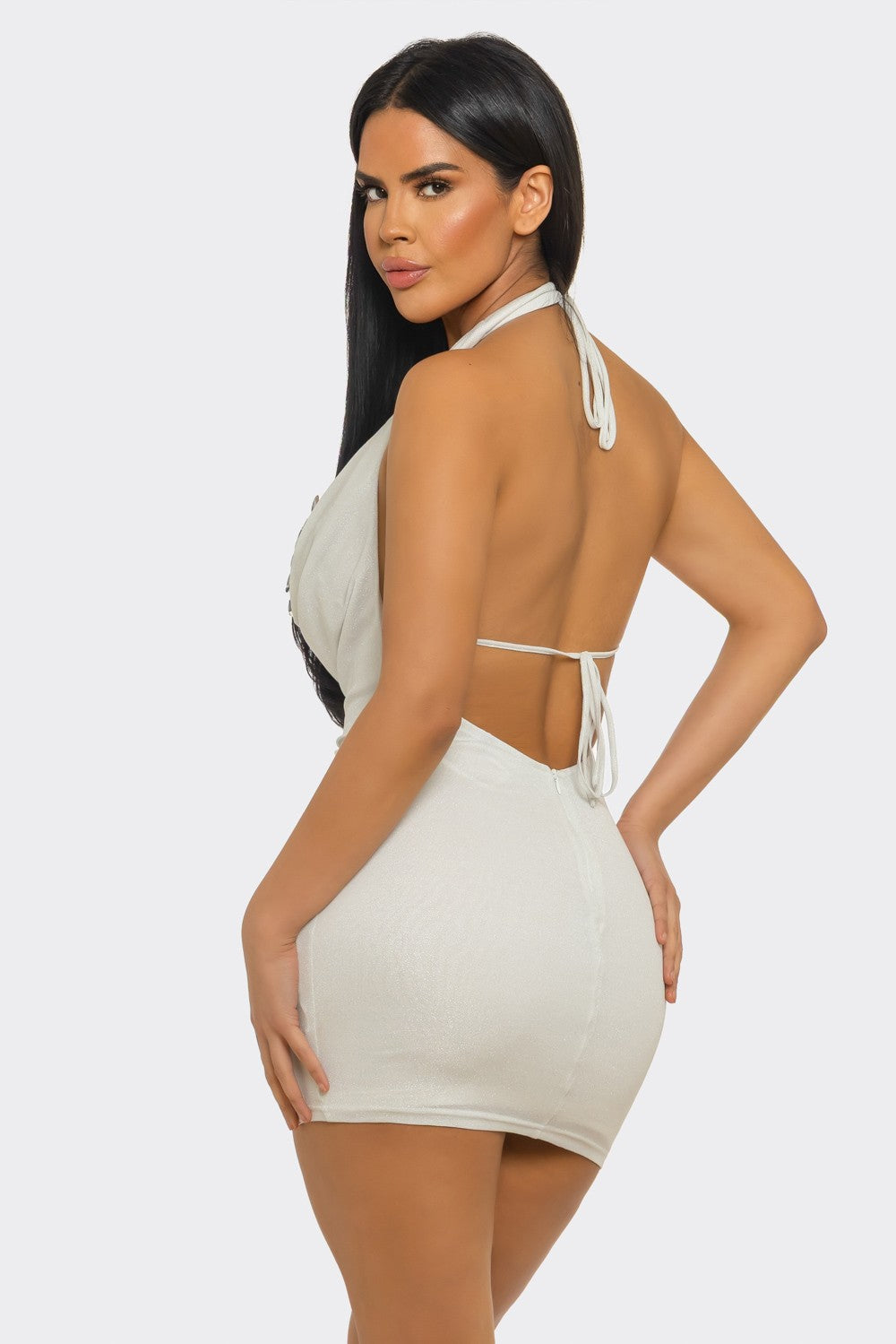 Touch of Elegance Shimmer Dress & Sequin Bra Set- White