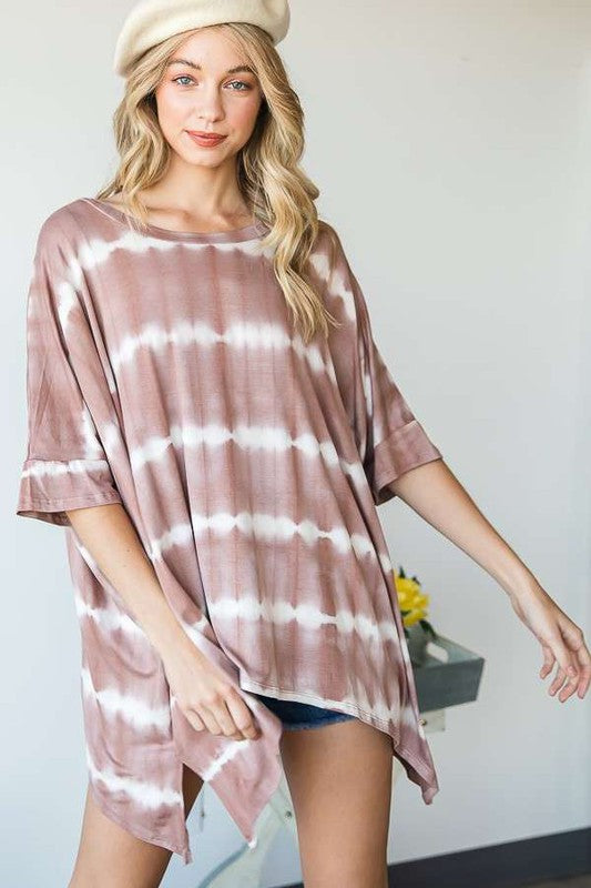 STRIPED TIE DYE ROUND NECK TUNIC- 3 COLORS