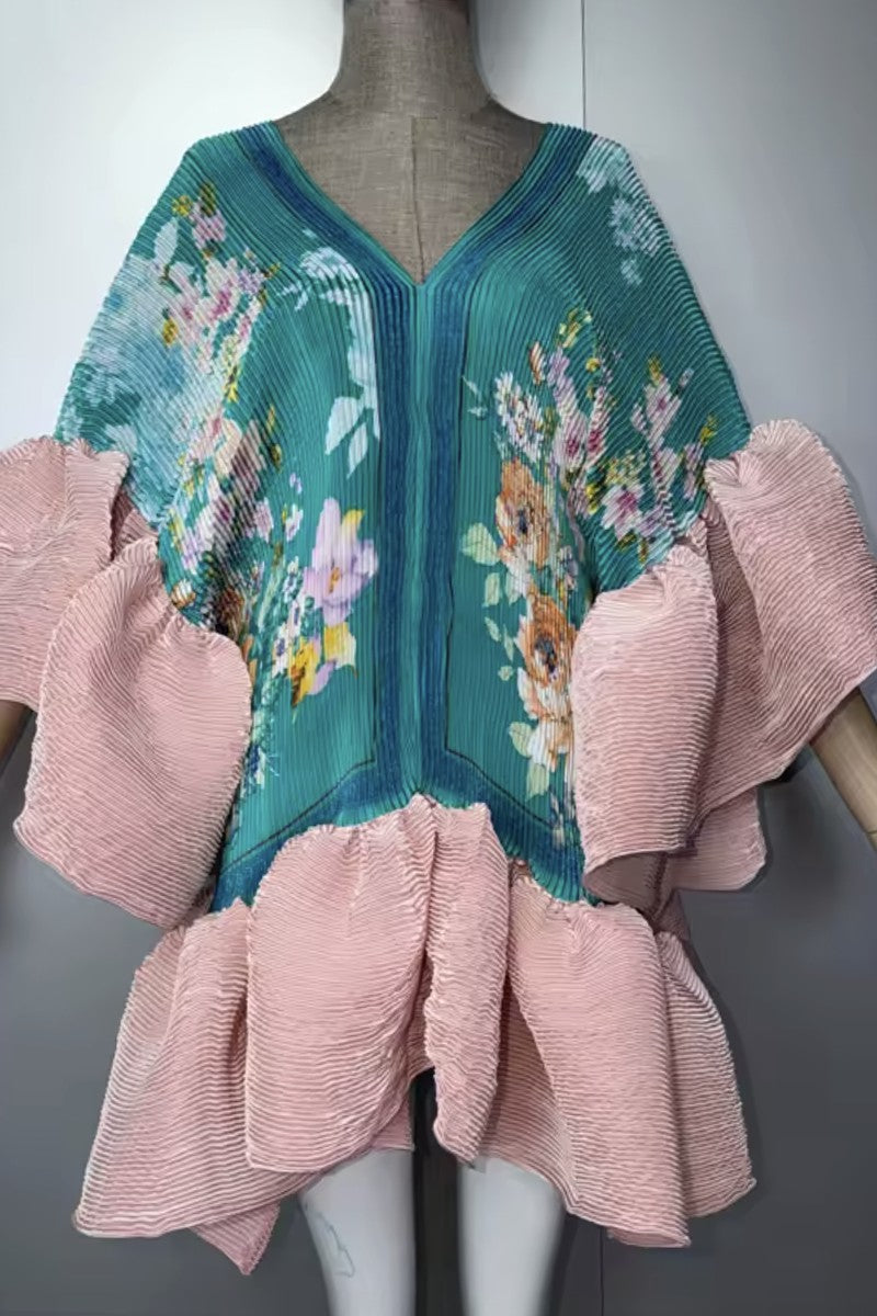 When in Rome Pleated Texture Ruffled Sleeve Paradise Dress