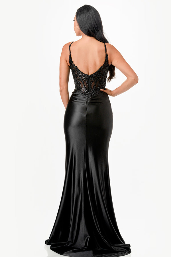 Sequin Lace Satin Maxi Dress