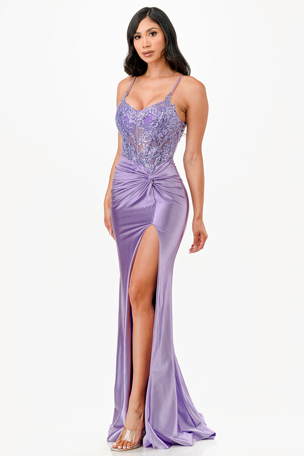 Sequin Lace Satin Maxi Dress