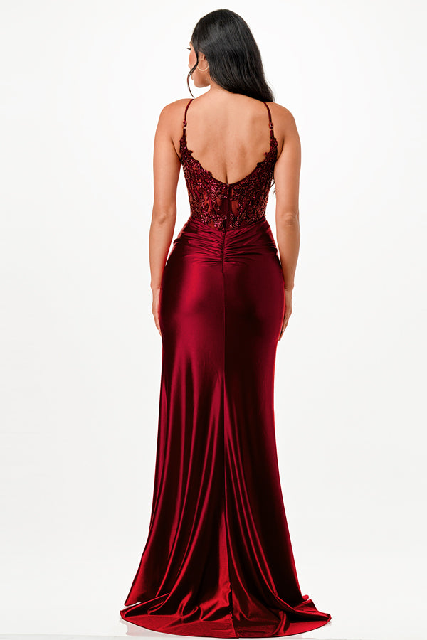 Sequin Lace Satin Maxi Dress