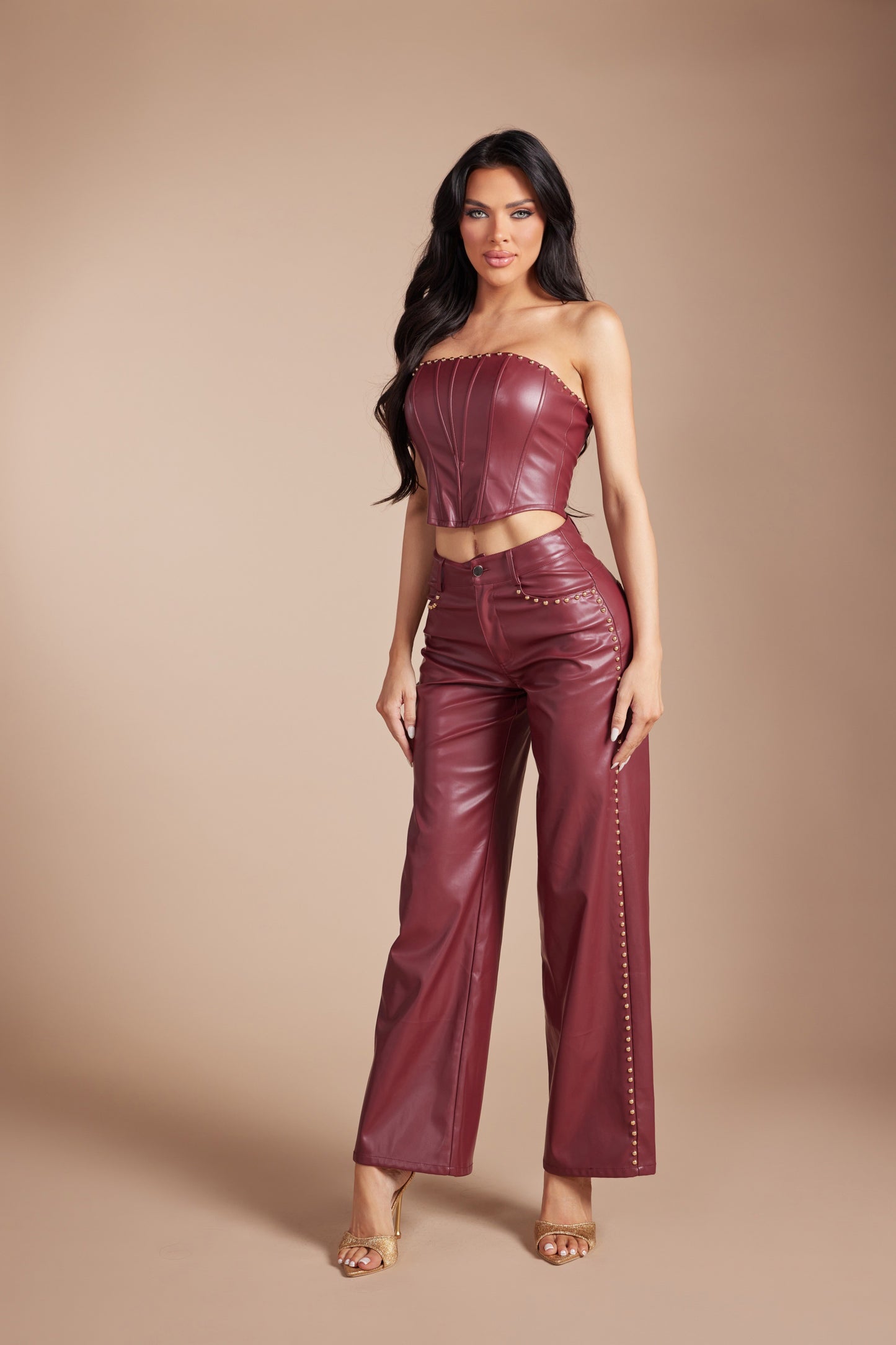 Bordeaux Luxe Pants Set- Burgundy