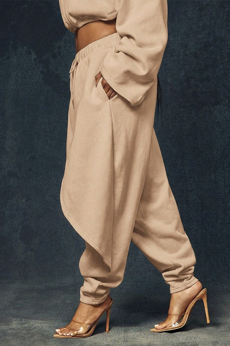 Another Comfort Pant & Cropped Jacket Set- Tan