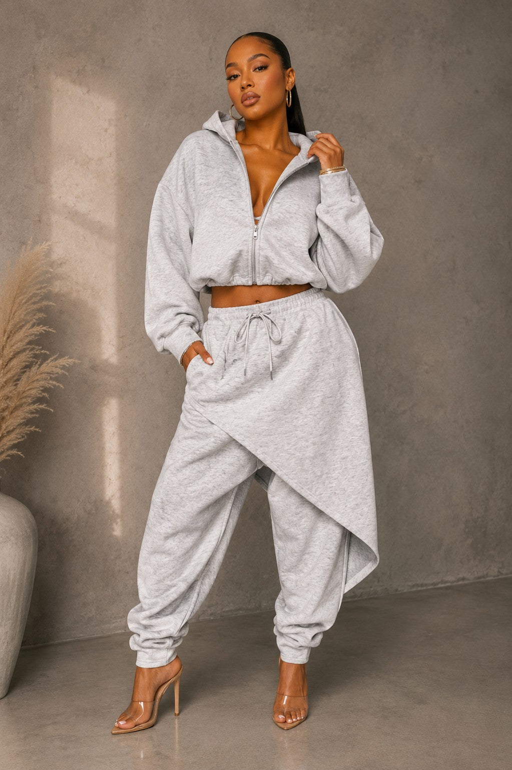 Another Comfort Pant & Cropped Jacket Set- Grey