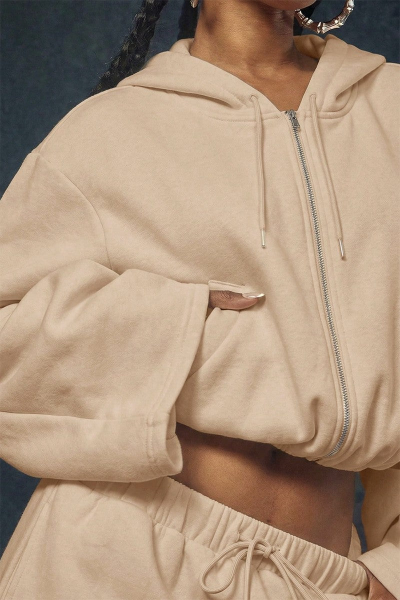 Another Comfort Pant & Cropped Jacket Set- Tan