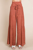 Tie Front Ruched Waist Back Pants