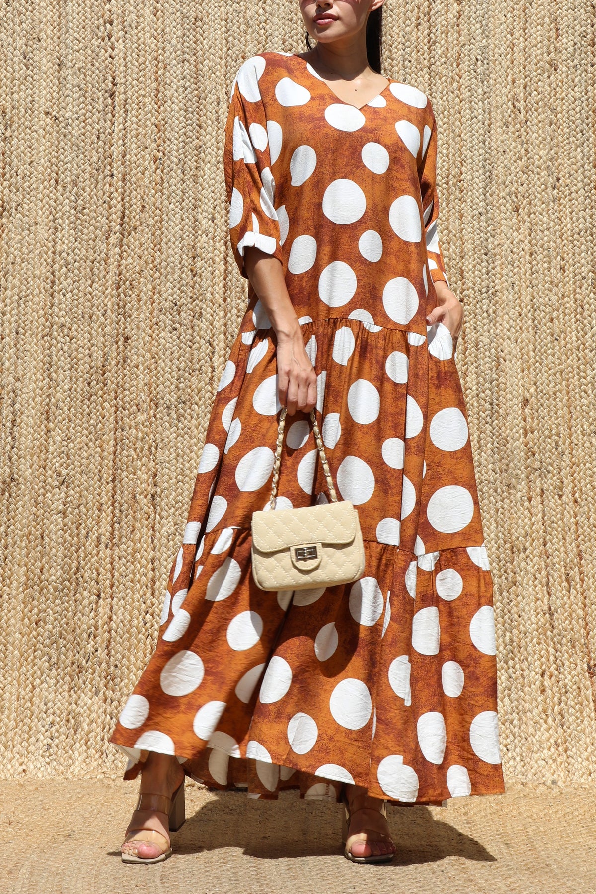 Jazz Maxi Dress- Camel/White