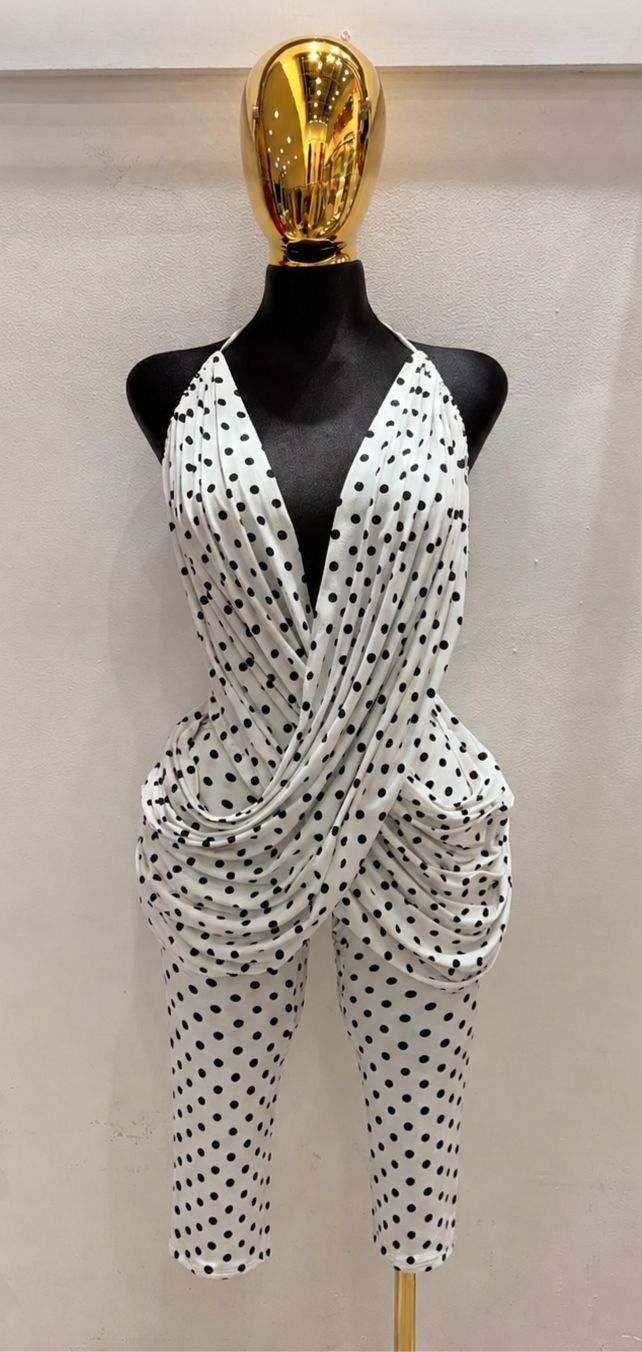 Capri Romper- Polka Dot/White