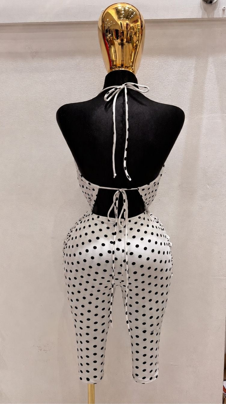 Capri Romper- Polka Dot/White