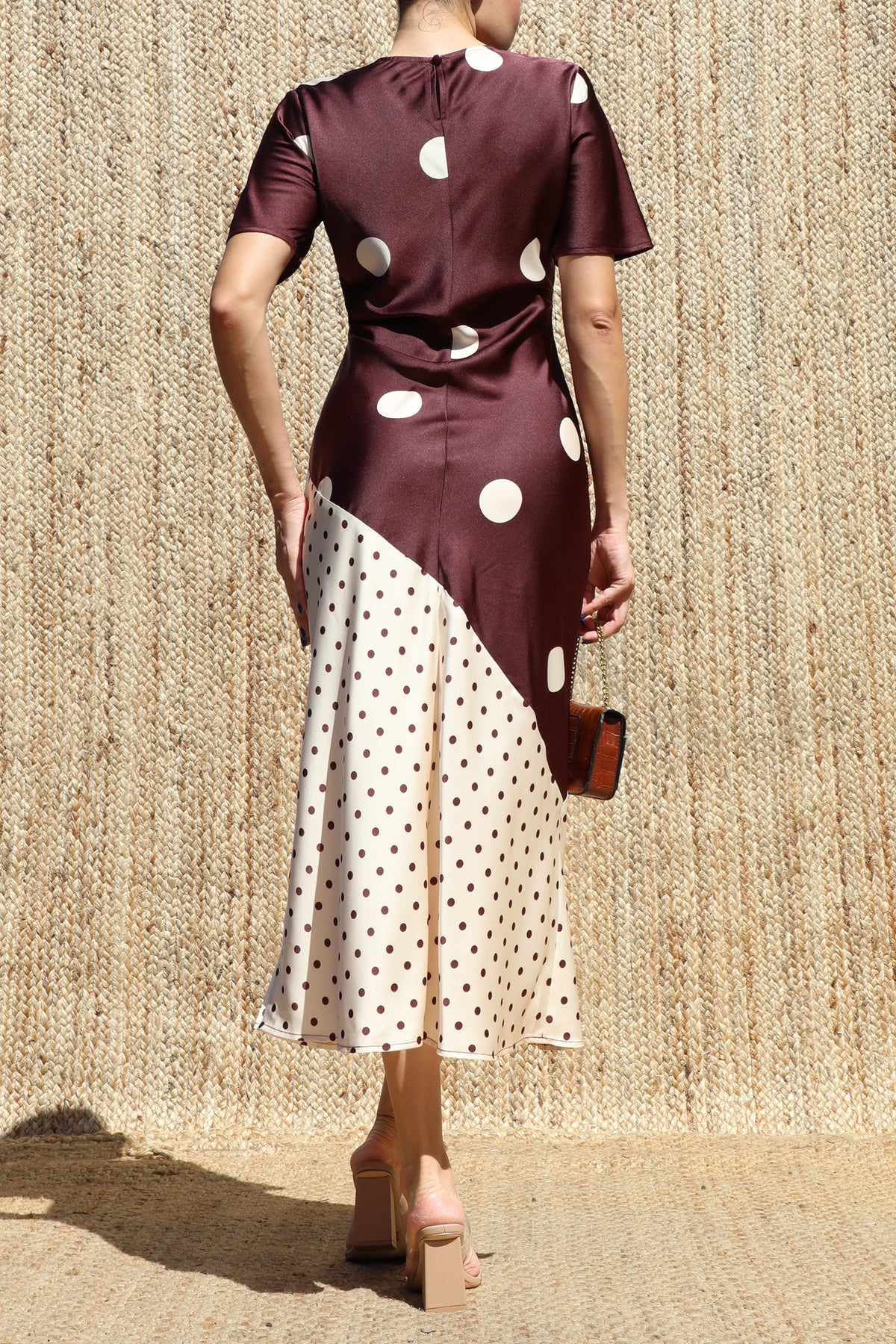 Big & Small Polka Dot Elle Satin Dress- Chocolate