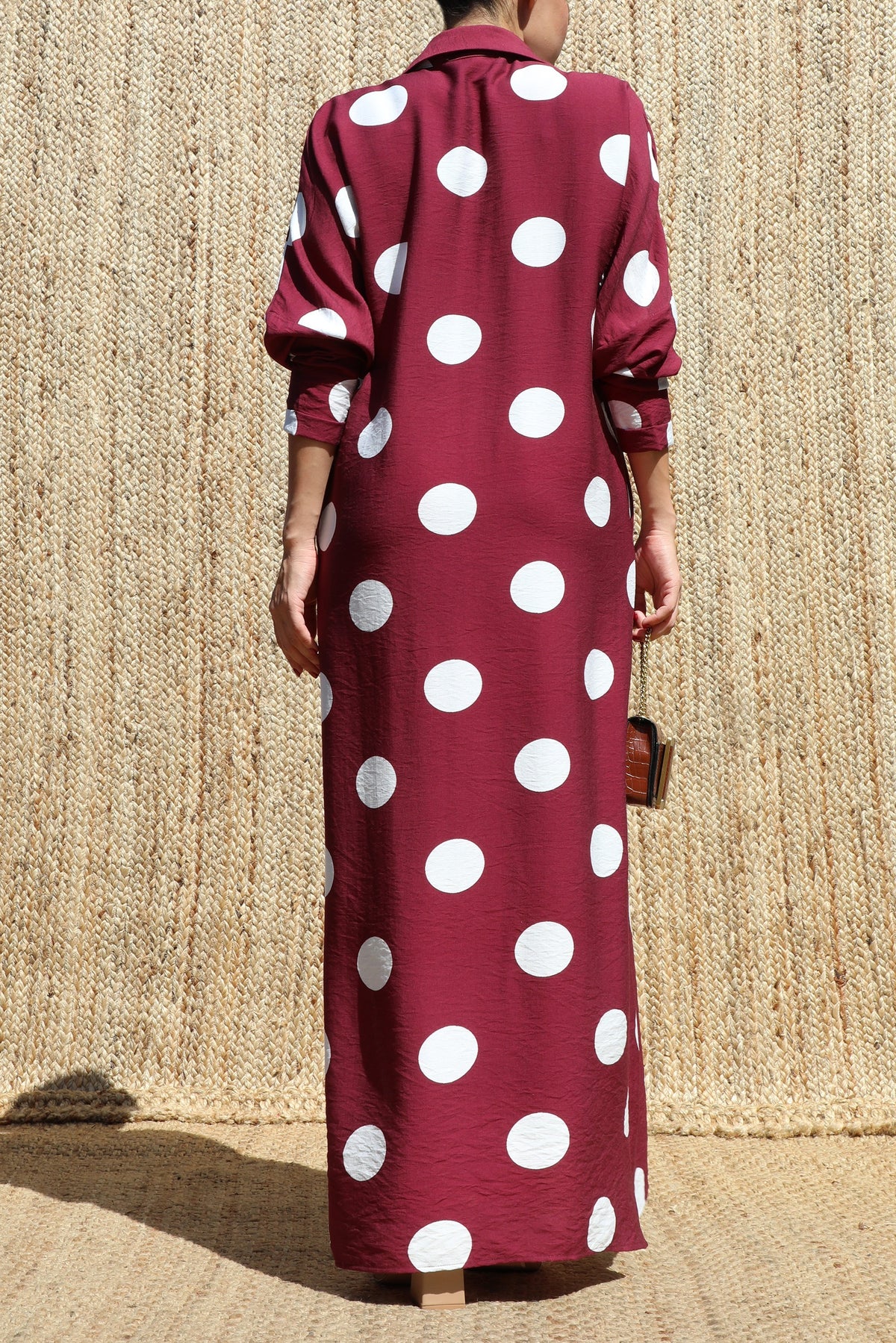 Burgundy Maxi Dress w/ White Polka Dots