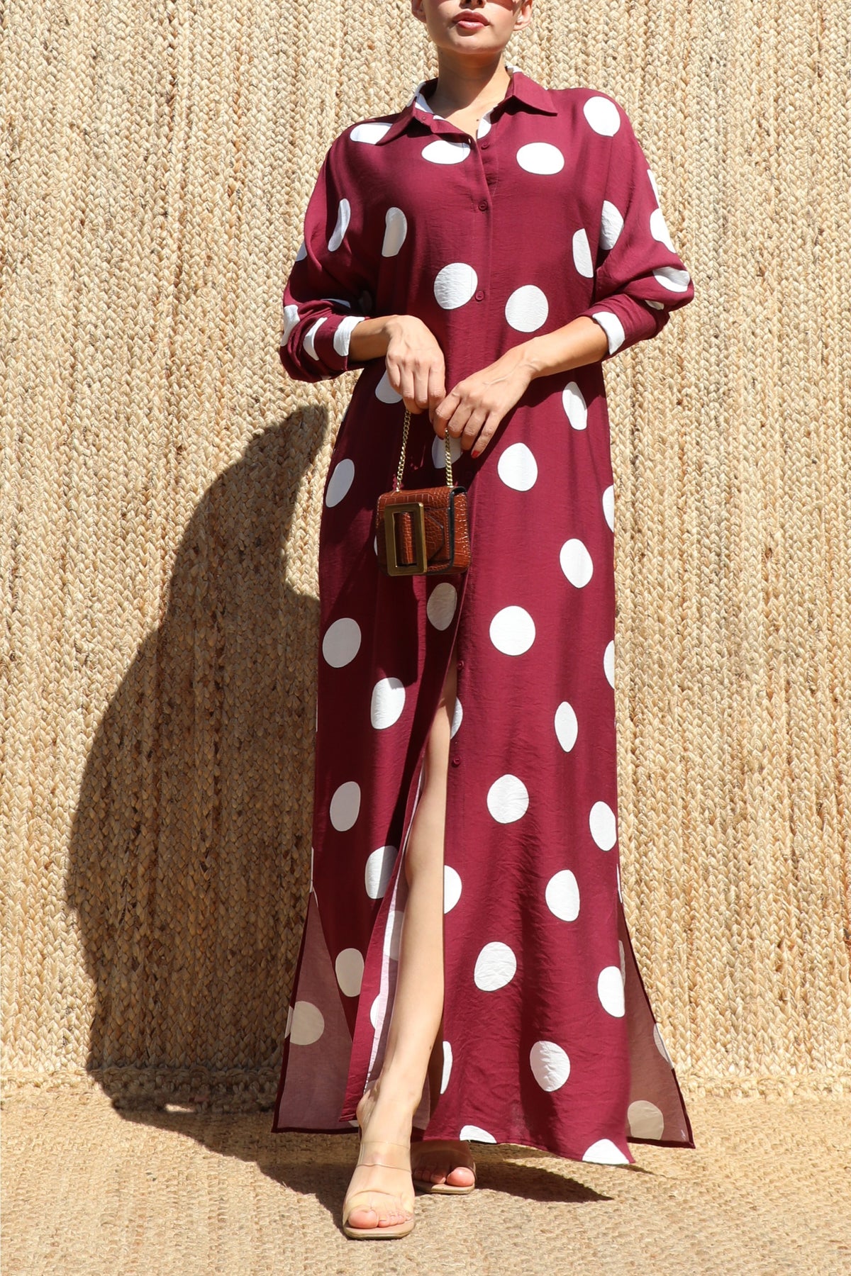 Burgundy Maxi Dress w/ White Polka Dots
