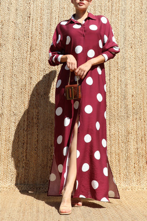Burgundy Maxi Dress w/ White Polka Dots
