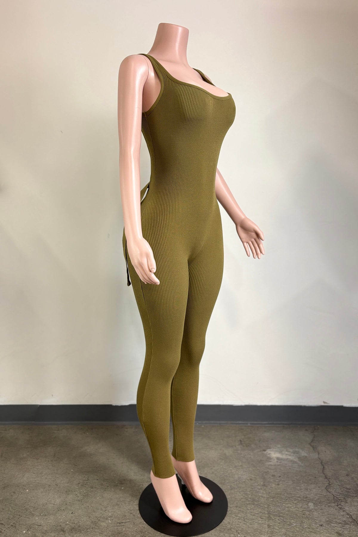 Take Me Back Criss-Cross Back Scrunched Butt Jumpsuit- Olive
