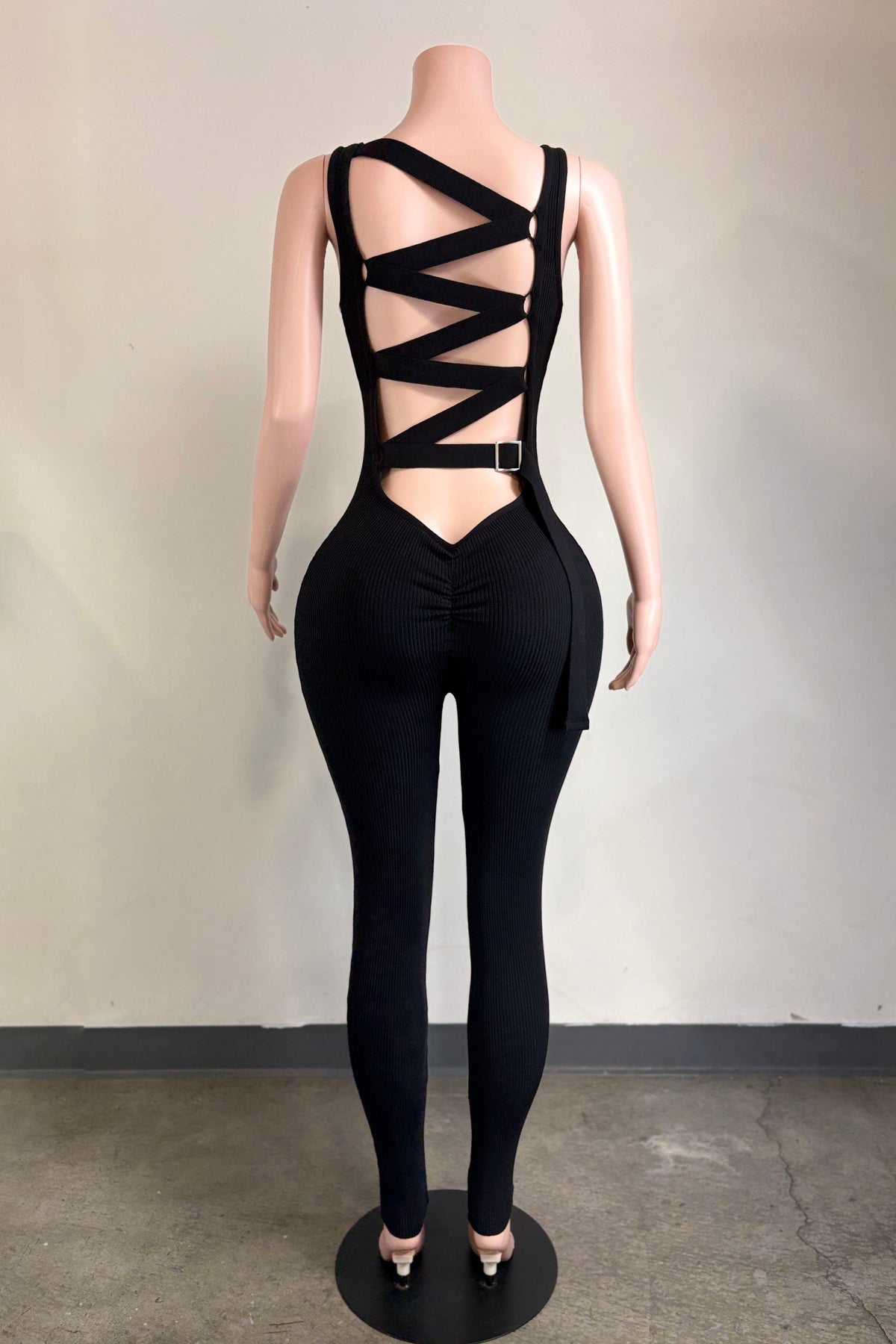 Take Me Back Criss-Cross Back Scrunched Butt Jumpsuit- Black