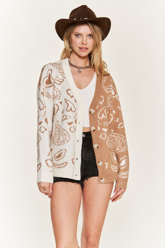 Plus Size Heart Paisley Color Block Cardigan- 2 Colors