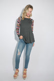 PLUS SIZE MULTI STRIPE PRINT AND SOLID MIXED CASUAL TOP- 2 COLORS