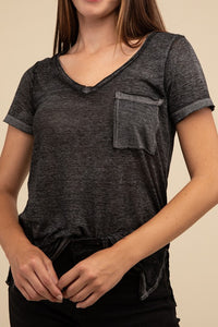 Washed Melange Burnout Scoop V-Neck Top- 7 Colors