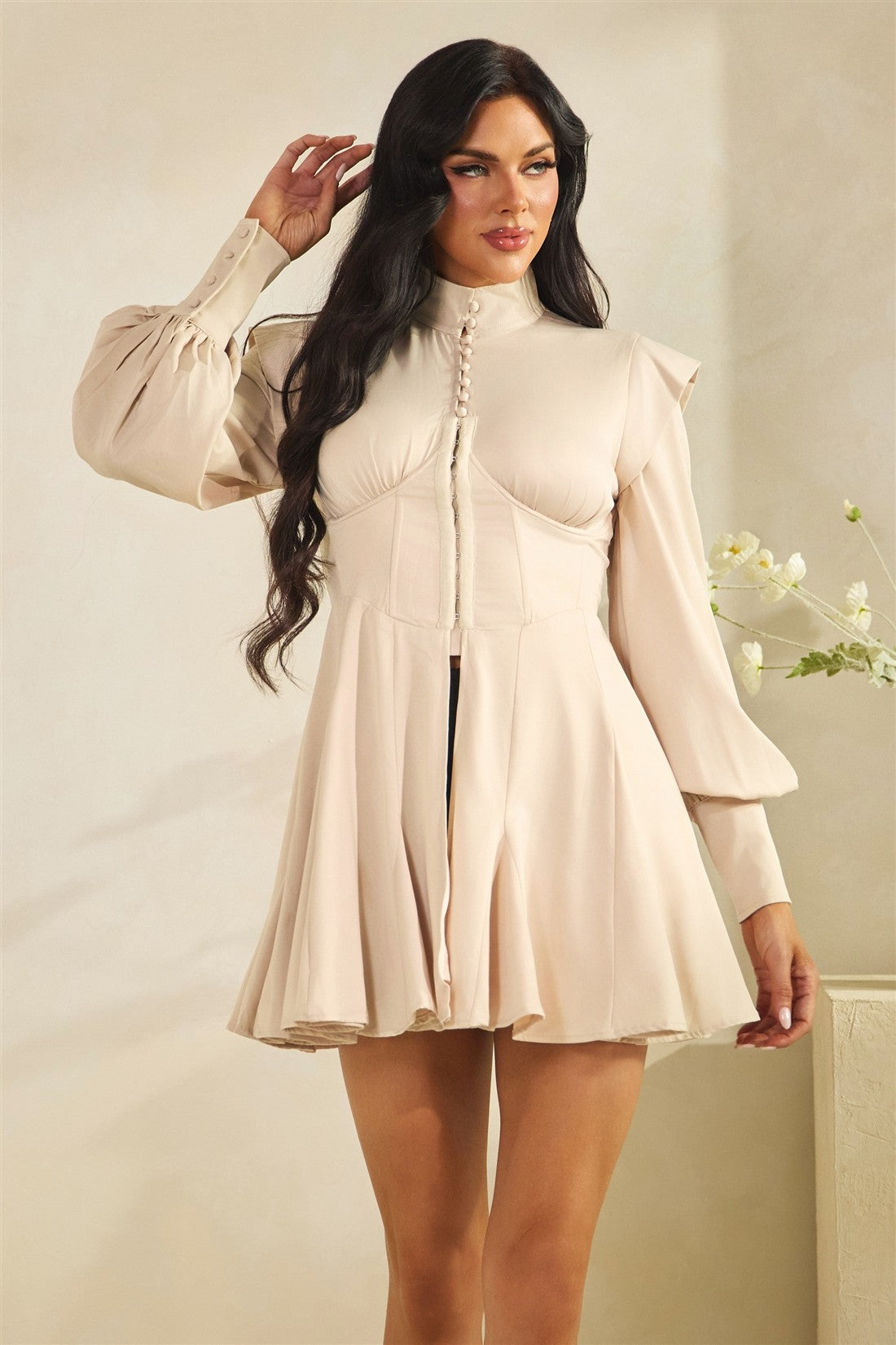 Buttoned Down Corset Top/Shirt Dress- Cream