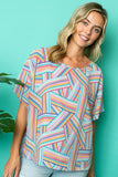 MULTI GEO PRINT WOVEN KIMONO TOP-2 COLORS