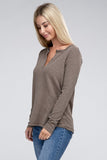 Melange Baby Waffle V-Neck Long Sleeve Top-3 Colors