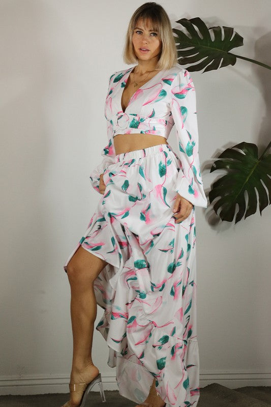 Botanical Printed Maxi Skirt Set