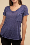 Washed Melange Burnout Scoop V-Neck Top- 7 Colors