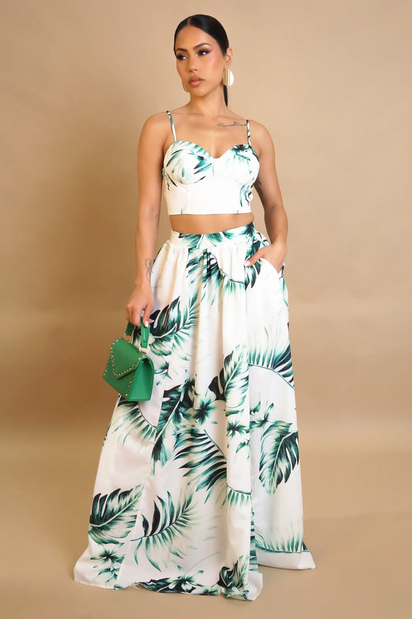 Summer Palm Fling Maxi Skirt Set
