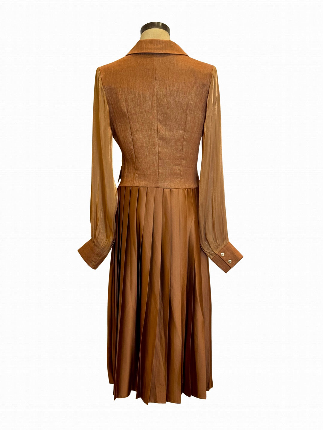 Pleated Bottom & Jacketed Top Dress- Brown