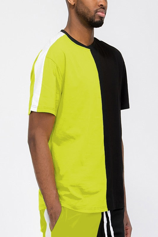 TWO TONE COLOR BLOCK SHORT SLEEVE TSHIRT-6 COLORS