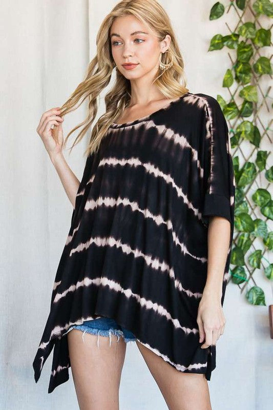 STRIPED TIE DYE ROUND NECK TUNIC- 3 COLORS