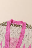 Geometric Cable Knit Pocketed Open Front Cardigan