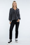 Washed Collared Henley Sweater Top- 6 Colors