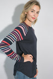 PLUS SIZE MULTI STRIPE PRINT AND SOLID MIXED CASUAL TOP- 2 COLORS