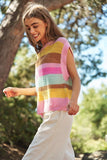 Crochet Multi Striped Pullover Knit Sweater Vest-2 Colors