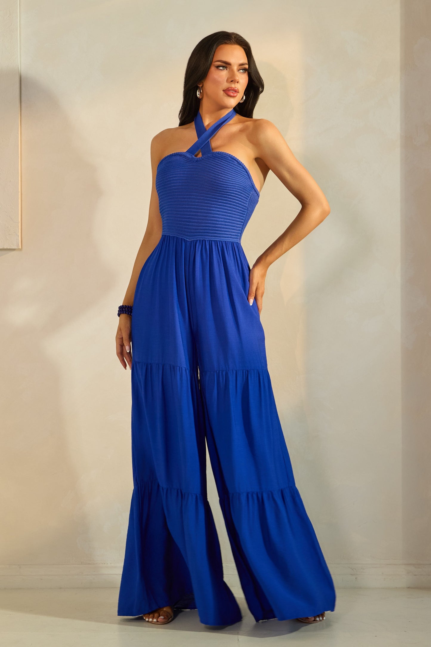 Palm Trees Jumpsuit- Blue