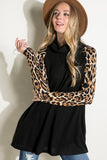 BRUSHED HACCI CHEETAH PRINT AND SOLID MIXED TOP